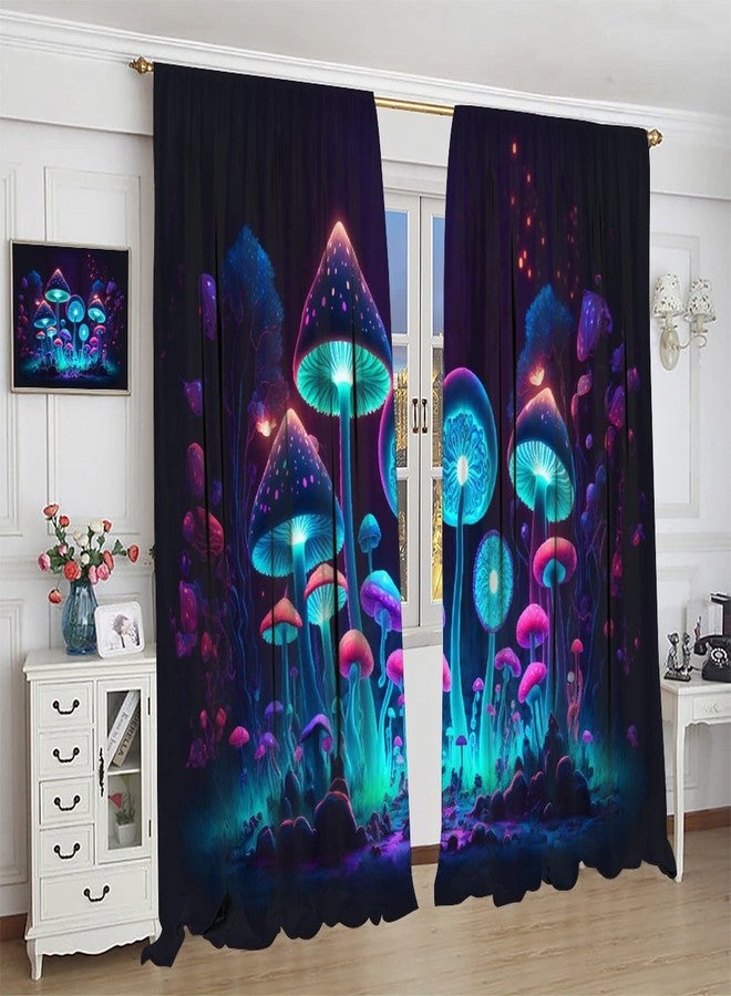 LOMADIA Mushroom Curtain, Retro Abstract Dream Mushroom Home Decor Windows Rod Pocket Curtain for Bedroom Living Room Kitchen Office Drapes 42x63in - Image 3